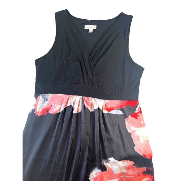 Susan Graver Size M Lined Maxi Dress Black Pink Abstract Floral Empire Waistband - Picture 7 of 14